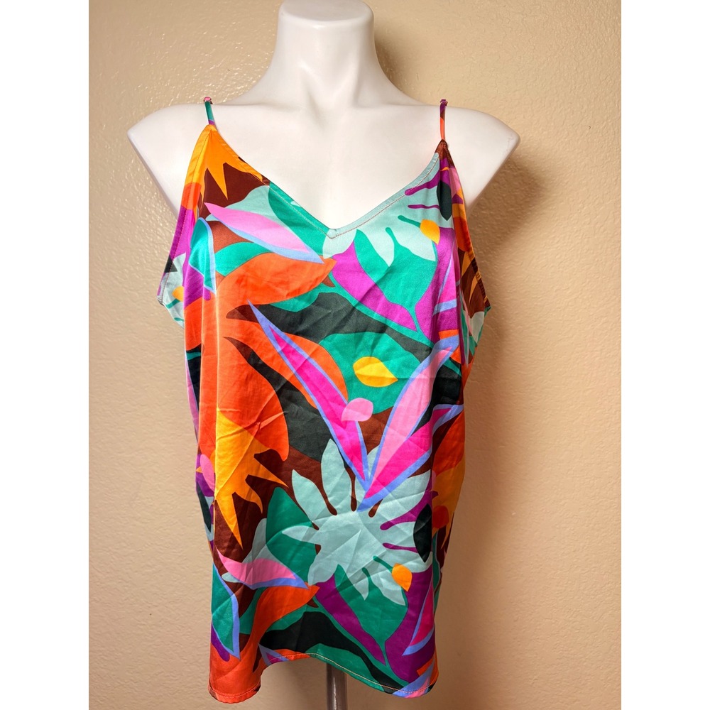 Y2K Stars Above Womens Tropical Floral Satin Camisole Top Multicolor L #7